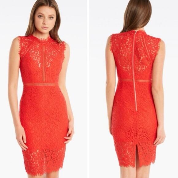 Bardot Lace Panel Dress In Lipstick - Picture 1 of 7